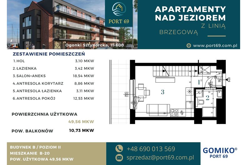 Apartament wakacyjny 49,56 m², piętro 2, oferta nr B-20