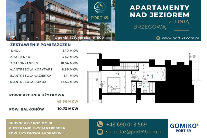 Apartament wakacyjny 49,56 m², piętro 2, oferta nr B-20