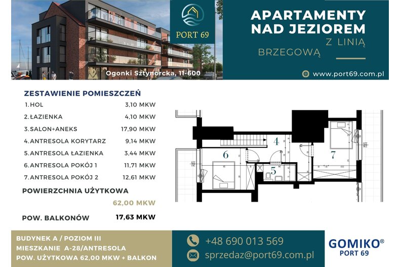 Apartament wakacyjny 62,00 m², piętro 2, oferta nr A-28