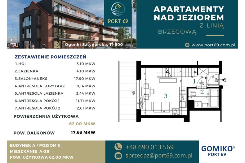 Apartament wakacyjny 62,00 m², piętro 2, oferta nr A-28