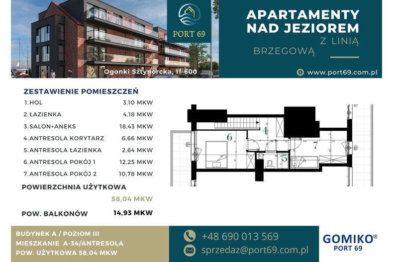 Apartament wakacyjny 58,04 m², piętro 2, oferta nr A-34