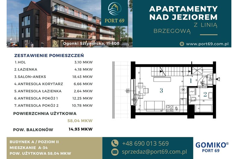 Apartament wakacyjny 58,04 m², piętro 2, oferta nr A-34