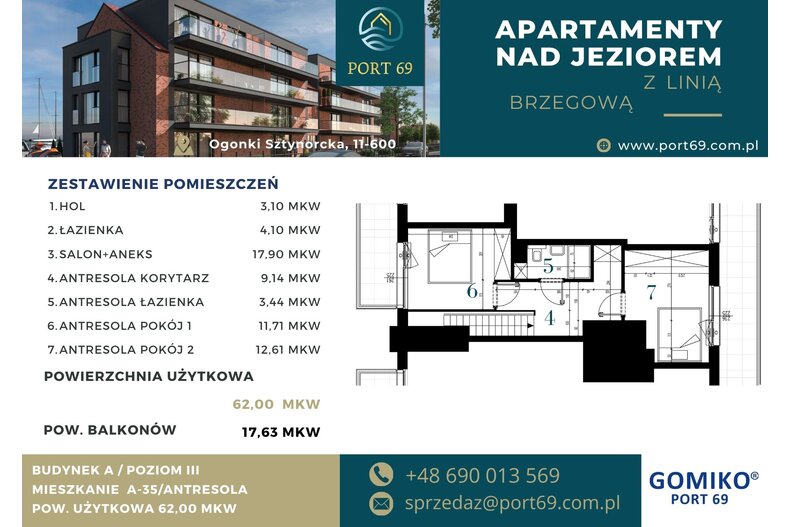 Apartament wakacyjny 62,00 m², piętro 2, oferta nr A-35