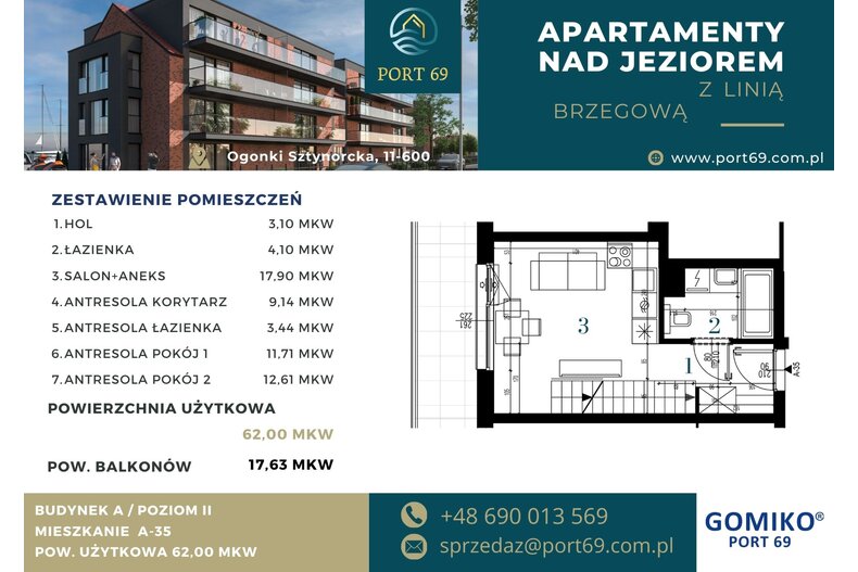 Apartament wakacyjny 62,00 m², piętro 2, oferta nr A-35