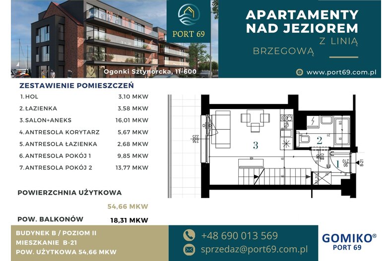 Apartament wakacyjny 54,66 m², piętro 2, oferta nr B-21