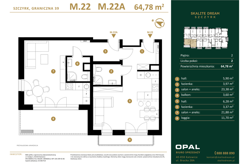 Apartament wakacyjny 64,78 m², piętro 2, oferta nr 22/22a