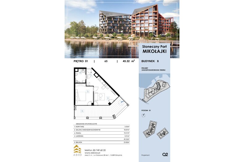Apartament wakacyjny 45,32 m², piętro 1, oferta nr 65.M
