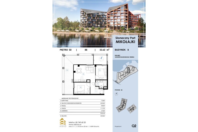 Apartament wakacyjny 53,62 m², piętro 2, oferta nr 88.M
