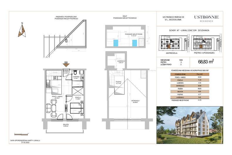 Apartament wakacyjny 68,83 m², piętro 3, oferta nr M34