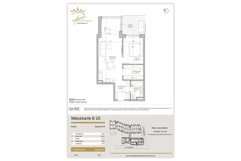 Apartament wakacyjny 52,81 m², parter, oferta nr 1.B20