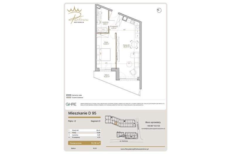 Apartament wakacyjny 51,10 m², piętro 2, oferta nr 1.D95