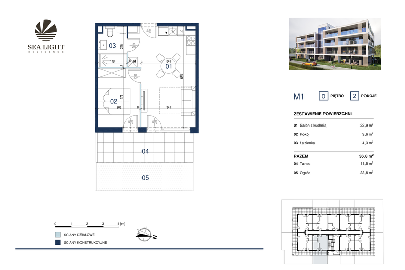 Apartament wakacyjny 36,80 m², parter, oferta nr M1