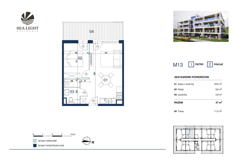 Apartament wakacyjny 37,00 m², piętro 1, oferta nr M13