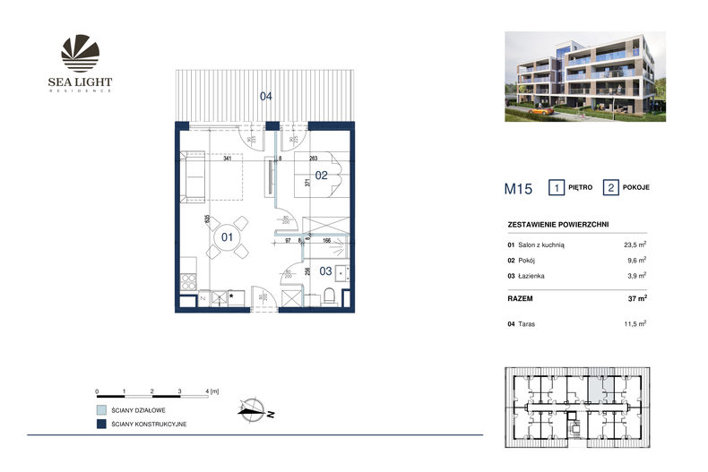 Apartament wakacyjny 37,00 m², piętro 1, oferta nr M15