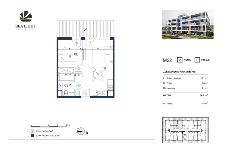 Apartament wakacyjny 36,80 m², piętro 2, oferta nr M22