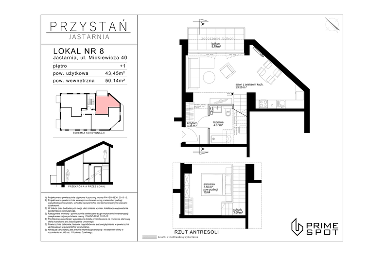 Apartament wakacyjny 44,07 m², piętro 1, oferta nr  8/8 (wykończenie pod klucz w cenie)