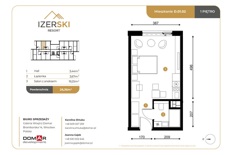 Apartament wakacyjny 26,37 m², piętro 1, oferta nr D.01.02