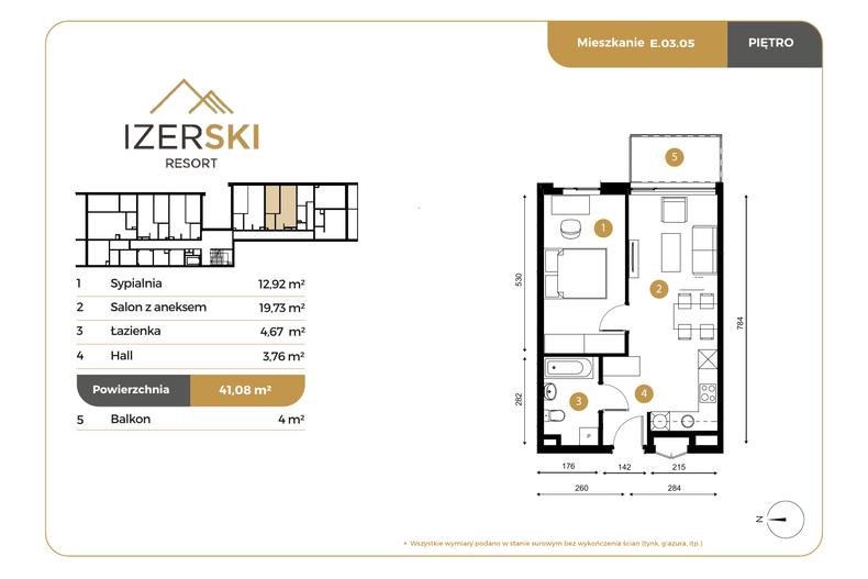 Apartament wakacyjny 41,08 m², piętro 3, oferta nr E.03.05