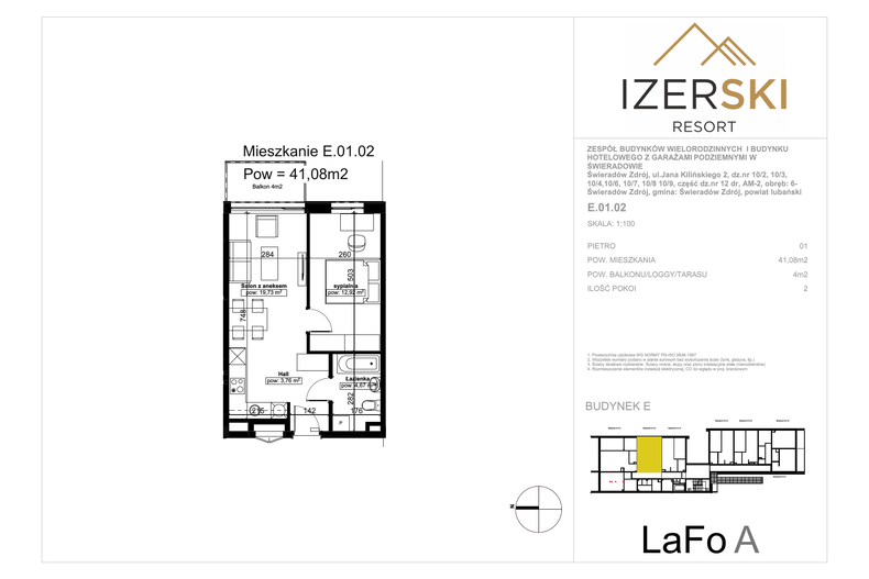Apartament wakacyjny 41,08 m², piętro 1, oferta nr E.01.02