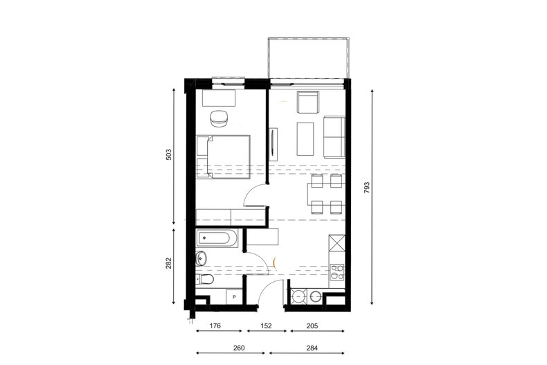 Apartament wakacyjny 41,66 m², piętro 3, oferta nr E.03.04