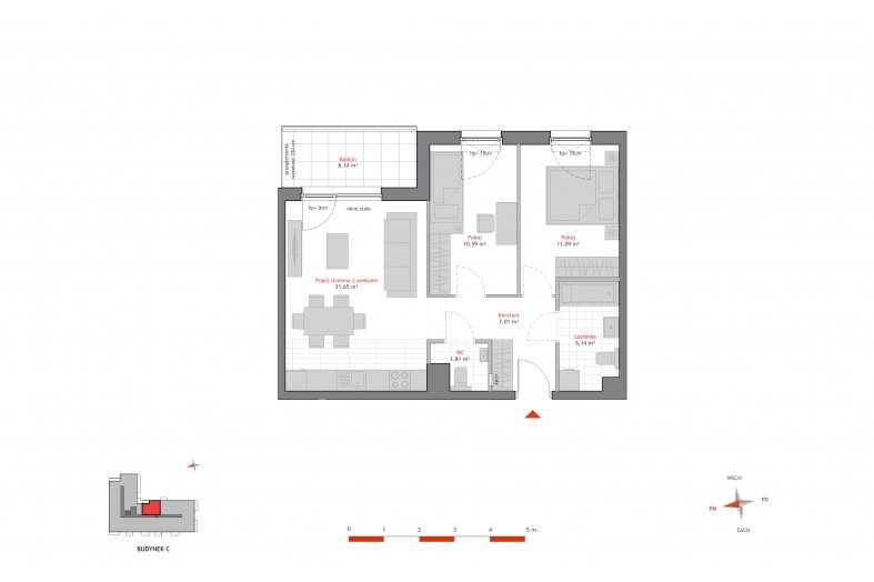 Mieszkanie 57,29 m², piętro 4, oferta nr 28.C.4.5