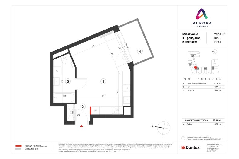 Mieszkanie 28,61 m², piętro 1, oferta nr L1/M053