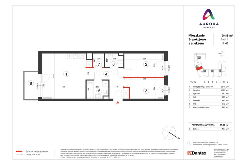 Mieszkanie 60,88 m², piętro 5, oferta nr L1/M043