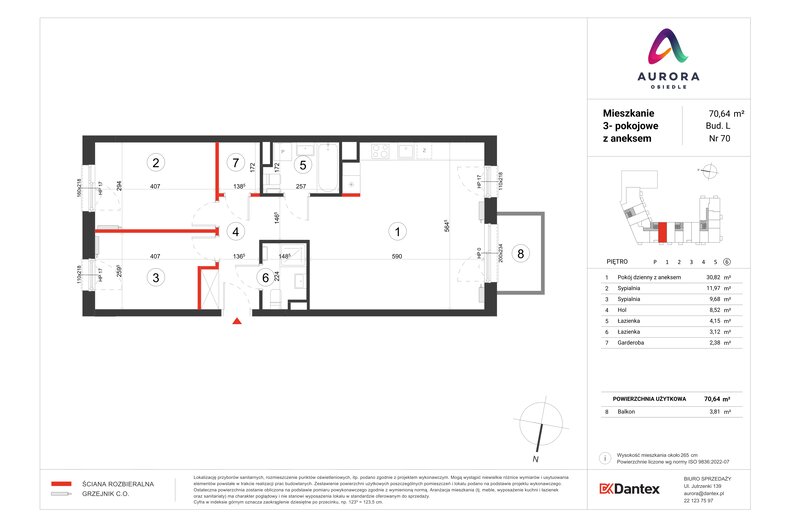 Mieszkanie 70,64 m², piętro 6, oferta nr L1/M070