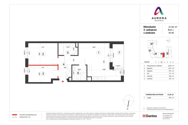 Mieszkanie 61,05 m², piętro 2, oferta nr L1/M080