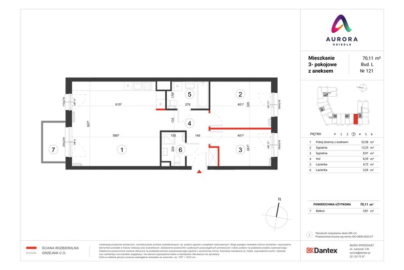 Mieszkanie 70,11 m², piętro 3, oferta nr L1/M121