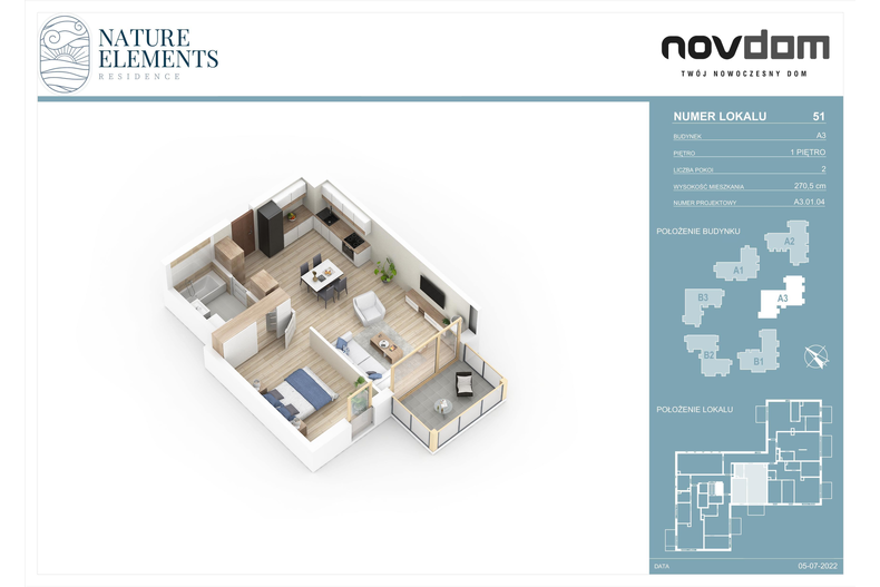 Apartament wakacyjny 49,25 m², piętro 1, oferta nr A3/51