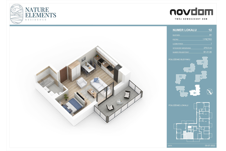 Apartament wakacyjny 33,49 m², piętro 1, oferta nr B1/12