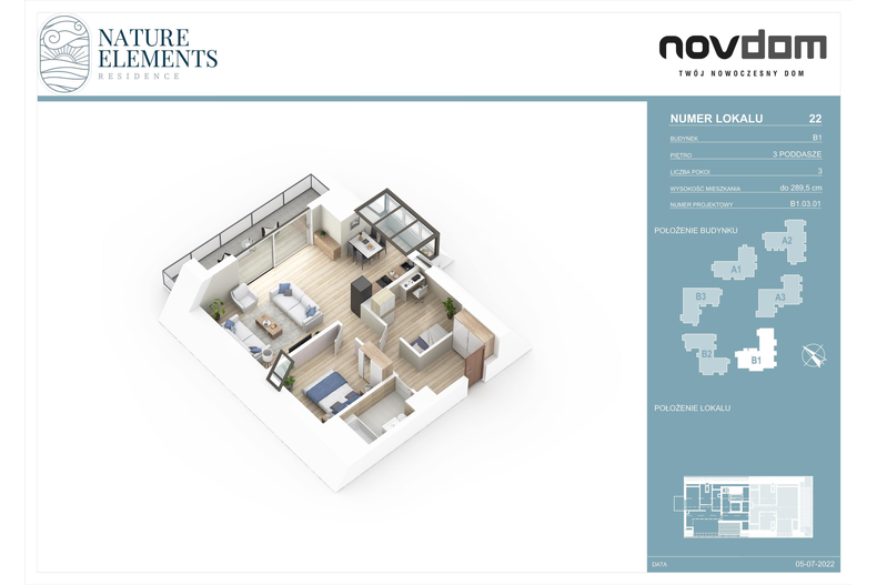 Apartament wakacyjny 64,09 m², piętro 3, oferta nr B1/22