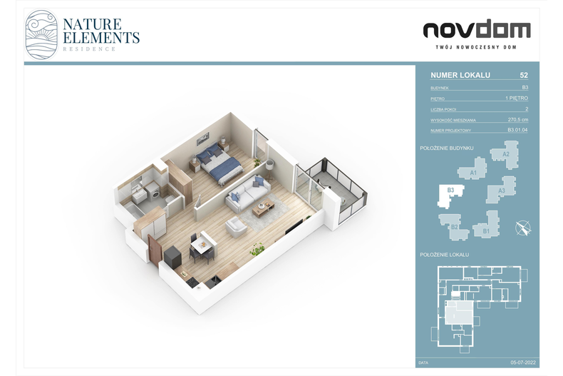 Apartament wakacyjny 53,51 m², piętro 1, oferta nr B3/52