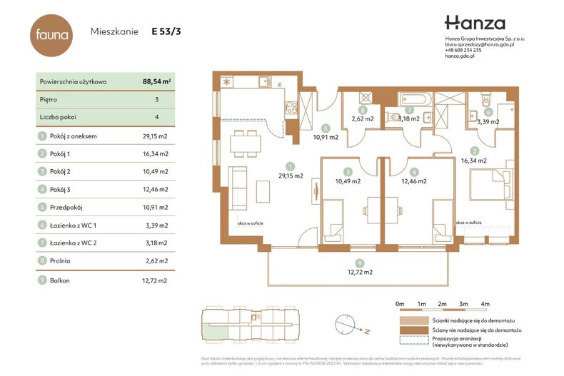 Mieszkanie 88,54 m², piętro 3, oferta nr E53/3