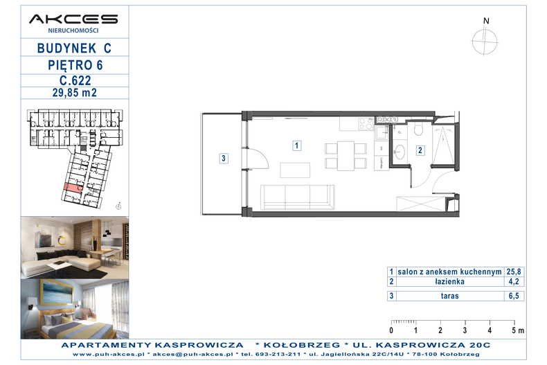 Apartament wakacyjny 29,85 m², piętro 6, oferta nr 622.C