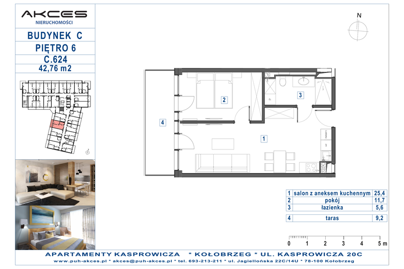 Apartament wakacyjny 42,76 m², piętro 6, oferta nr 624.C