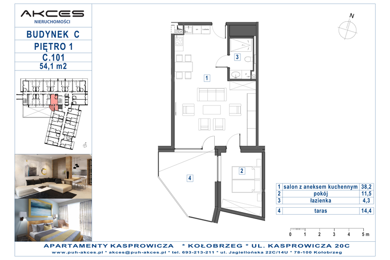 Apartament wakacyjny 54,10 m², piętro 1, oferta nr 101.C