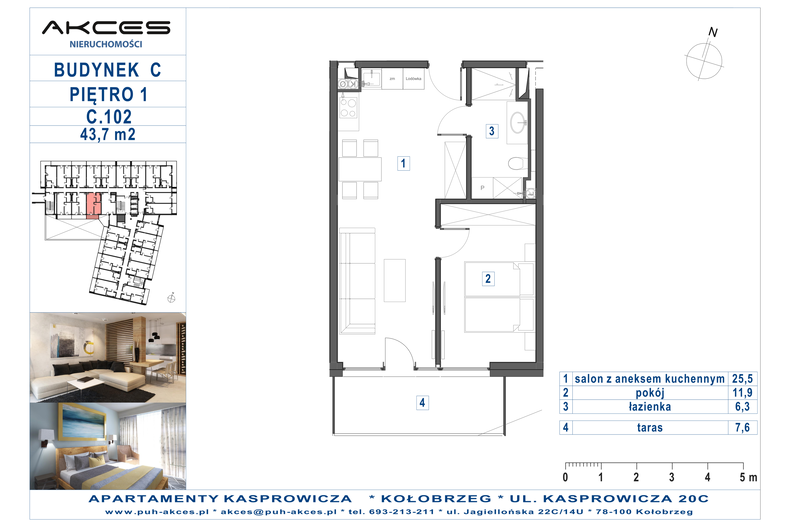 Apartament wakacyjny 43,70 m², piętro 1, oferta nr 102.C