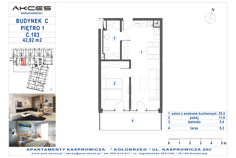 Apartament wakacyjny 42,82 m², piętro 1, oferta nr 103.C