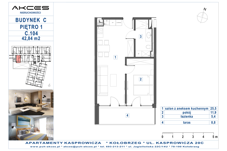 Apartament wakacyjny 42,84 m², piętro 1, oferta nr 104.C