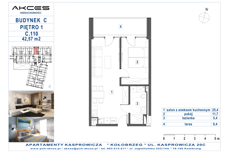 Apartament wakacyjny 42,57 m², piętro 1, oferta nr 110.C