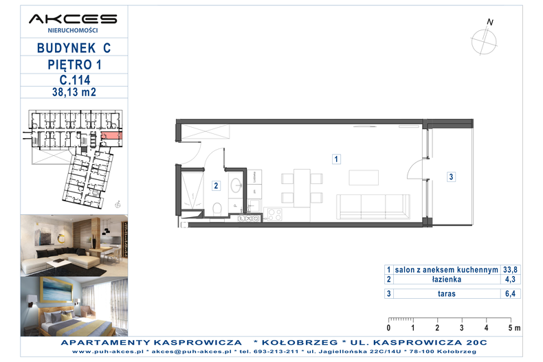 Apartament wakacyjny 38,13 m², piętro 1, oferta nr 114.C