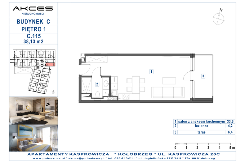 Apartament wakacyjny 38,13 m², piętro 1, oferta nr 115.C