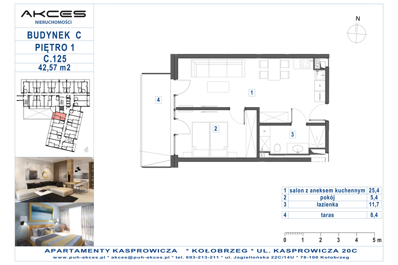 Apartament wakacyjny 42,57 m², piętro 1, oferta nr 125.C