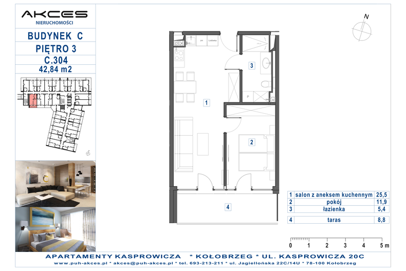 Apartament wakacyjny 42,84 m², piętro 3, oferta nr 304.C