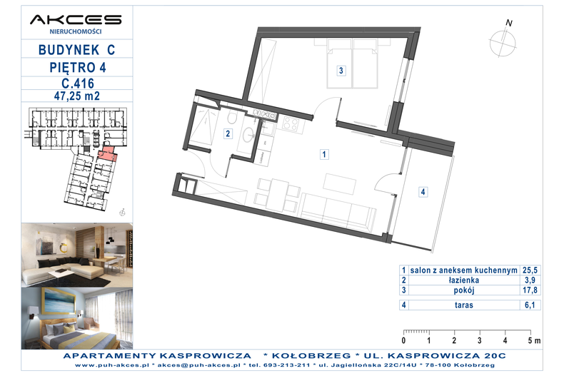 Apartament wakacyjny 47,25 m², piętro 4, oferta nr 416.C