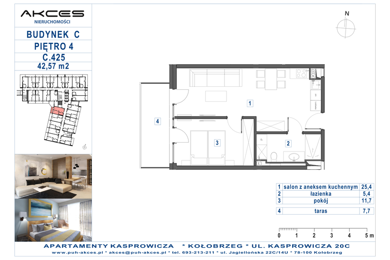 Apartament wakacyjny 42,57 m², piętro 4, oferta nr 425.C
