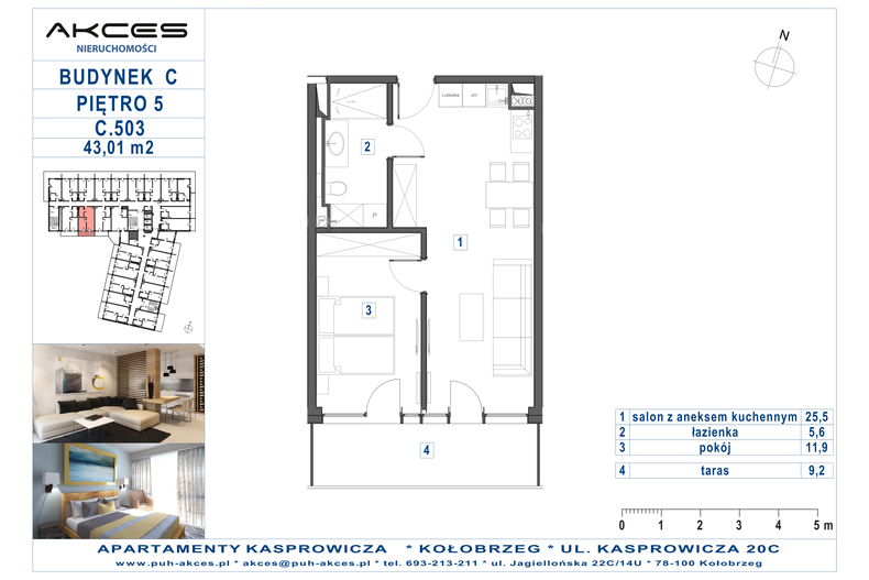 Apartament wakacyjny 43,01 m², piętro 5, oferta nr 503.C