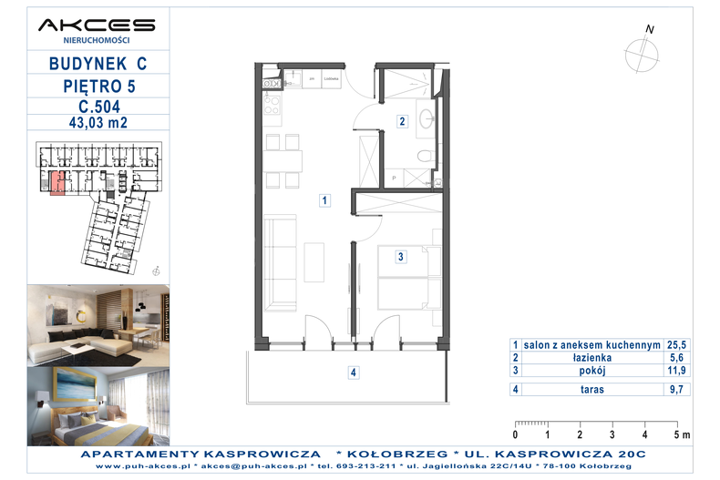 Apartament wakacyjny 43,03 m², piętro 5, oferta nr 504.C
